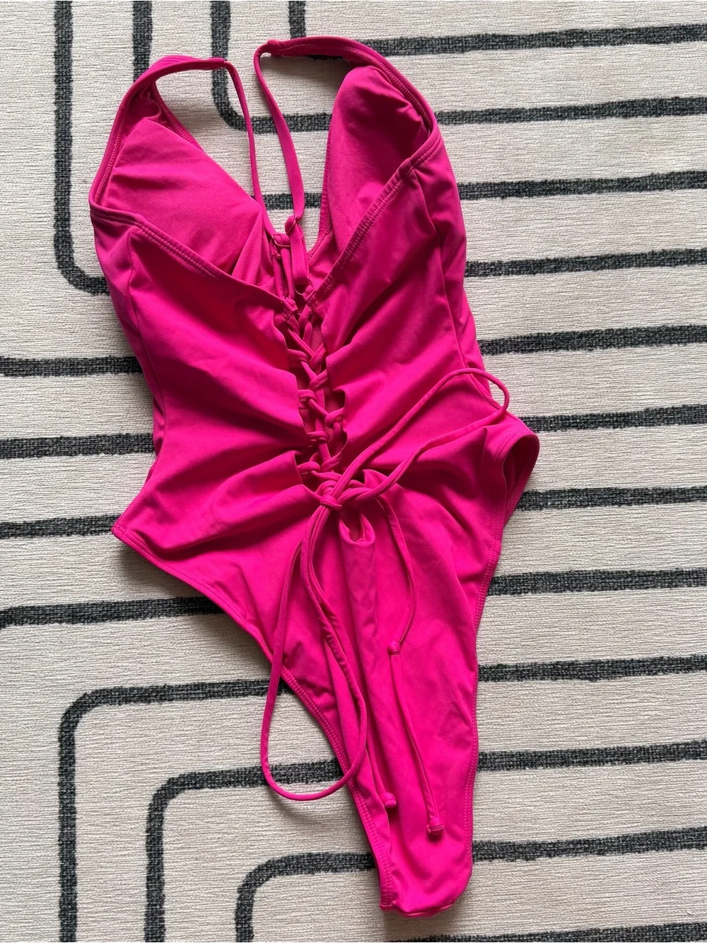 TA3 Plungey Hi Cut One Piece Swimsuit in Hot Pink - Picture 5 of 9